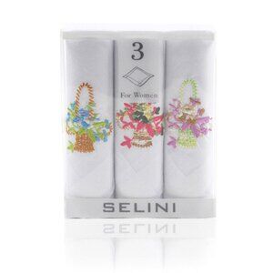 Handkerchiefs / Womens/ Girls / 3 Piece Set / White/Flowers / 100% Cotton - NWT
